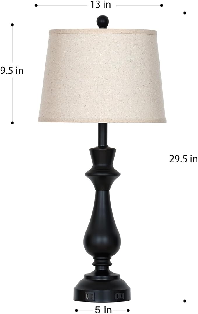 Modern Black Table Lamps Set of 2 for Living Room,30" Tall Bedside Lamp with USB Charging Port,3-Way Dimmable Touch Nightstand Lamp for Bedroom Desk Side Table Office,Black