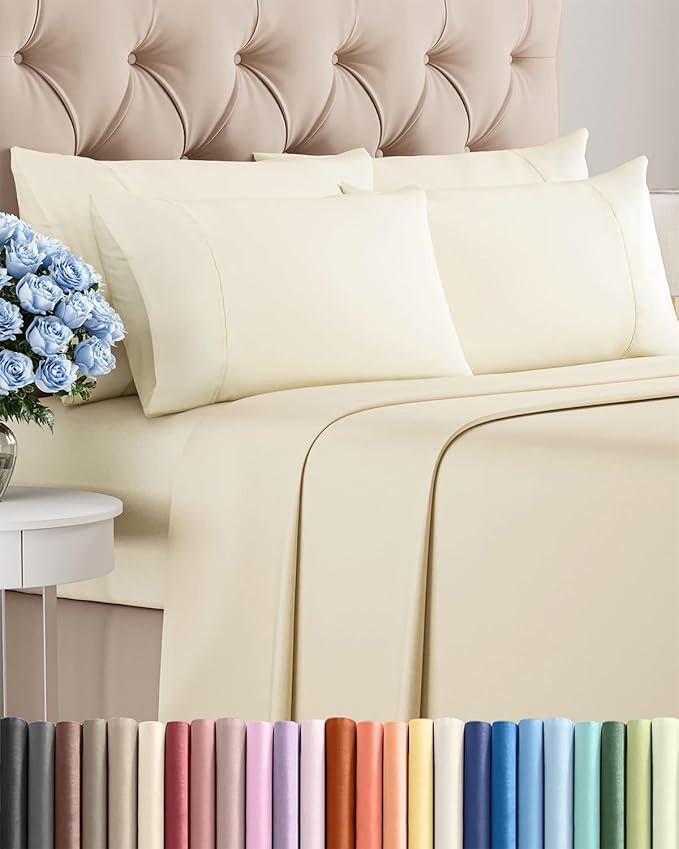 Full 6 Piece Sheet Set - Cooling and Breathable Bed Sheets - Hotel Luxury Bed Sheets for Women, Men, Kids & Teens - Bedding with Deep Pockets & Easy Fit - Soft and Wrinkle Free - Full Off White Sheets