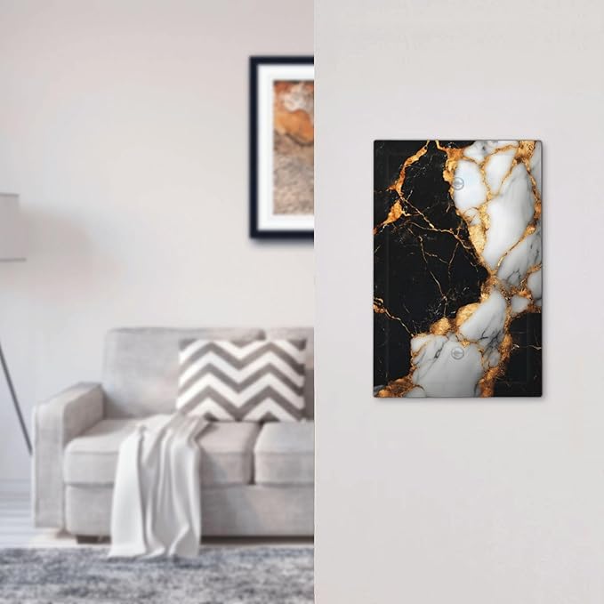 Decorative Light Switch Cover Plate Black Gold Marble 1 Gang No Device Single Blank Outlet Covers Wall Plate Switch Plate Covers for Country Bathroom Bedroom Decor