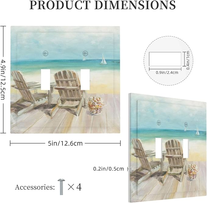 Light Switch Cover Beach Beach Chair Seascape Blue Ocean 2 Gang Wall Plate Double Light Switch Plate Modern Coastal Toggle Decorative Outlet Covers Electrical Switchplate for Bathroom Bedroom