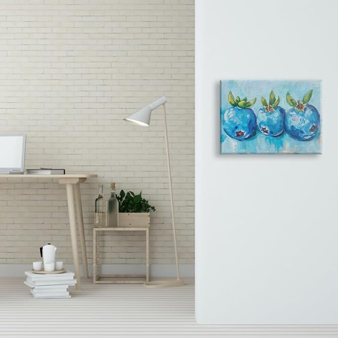 Elivita Fresh Blueberry Design 2 Horizontal Canvas Art Print Home Decor Pictures Poster for Bedroom Living Room Bathroom Office With Framed
