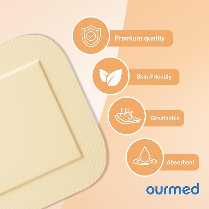 Silicone Foam Dressings(4"x 4" - 20 Packs) with Tender Adhesive Border, Sterile Advanced Absorbent Bandage, Wound Care for Bed Sores, Pressure Ulcers, Foot Diabetic Ulcer