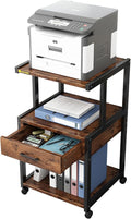Printer Stand, 3-Tier Mobile Printer Cart, 31.5 x 14.96 x 17.72 Inches Square Printer Table with Storage Rack, Rolling Printer Table with Industrial Wheels for Home Office, Brown