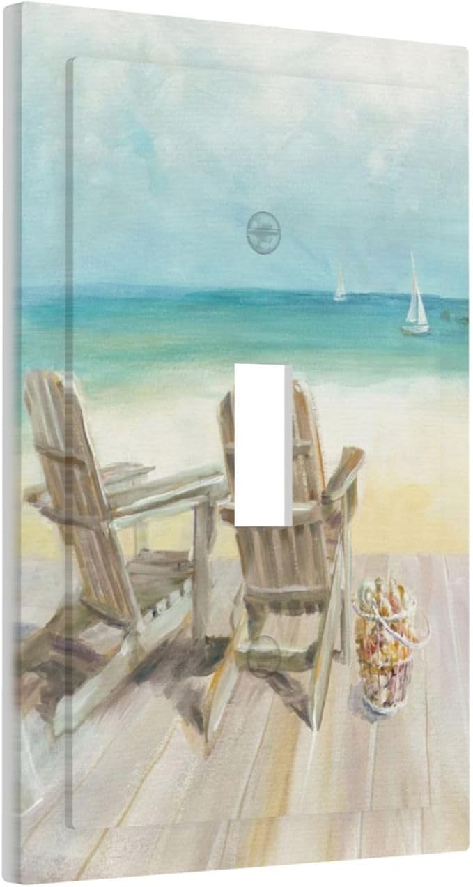 Light Switch Cover Beach Beach Chair Seascape Blue Ocean 1 Gang Wall Plate Cover Modern Coastal Single Toggle Outlet Covers Decorative Switchplate Electrical Faceplate for Bathroom Bedroom Dec