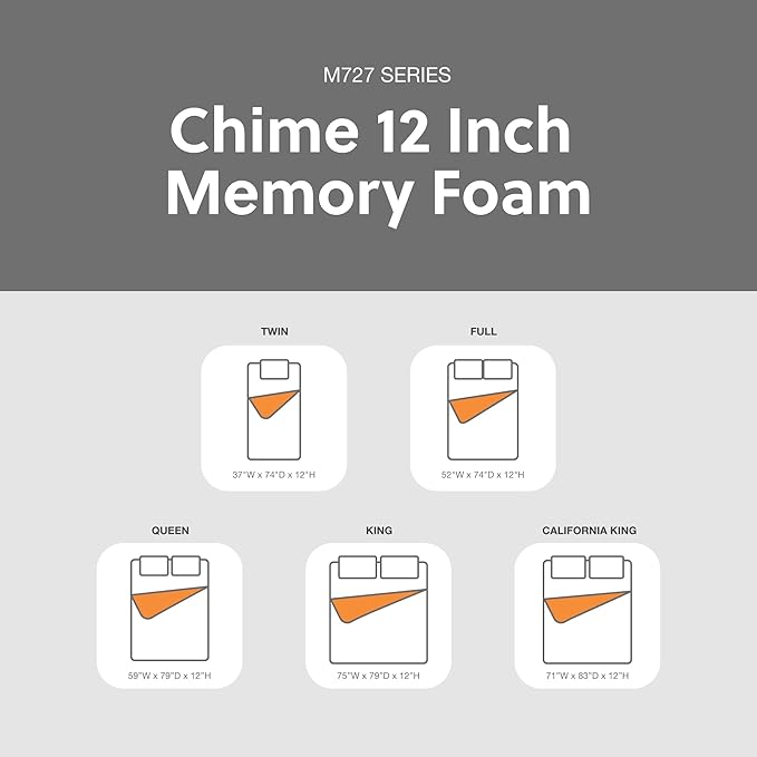 Signature Design by Ashley Chime Memory Foam 12" King Mattress with Thick Memory and Support Foam for Pressure Relief, Fiberglass Free, Mattress In A Box
