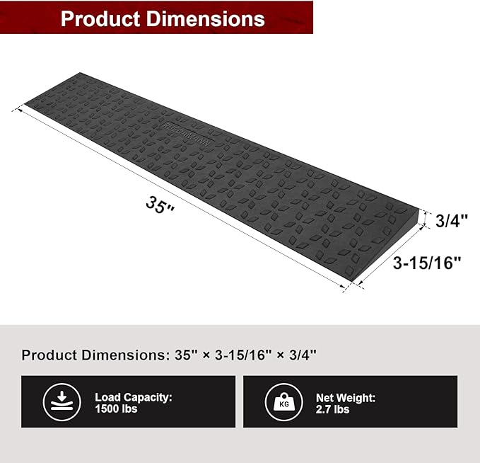 Ruedamann 0.8" Rise Threshold Ramps for Doorways, Sturdy Rubber Threshold Ramp, Non-Slip Ramp for Wheelchair for Home, Adjustable and Cuttable for Wheelchairs, Scooters, Sweepers, Curbs