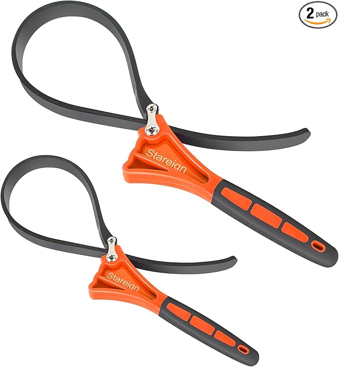 2-Pack Rubber Strap Wrench,Oil Filter Wrench Diameter 4" and 6" Heavy Duty Adjustable Blet Wrench for Jar Opener,Water Filter,Plumbing,Sink,Faucet(Orange)