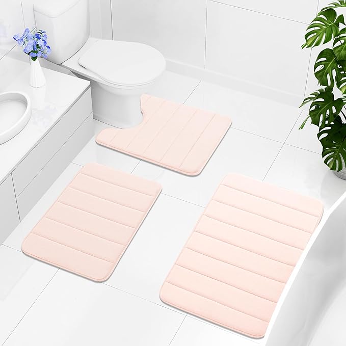 Buganda Memory Foam Bath Mat, 30" x 20", Ultra Soft and Non-Slip Bathroom Rugs, Water Absorbent and Machine Washable Bath Rug for Bathroom, Shower, and Tub, Pink