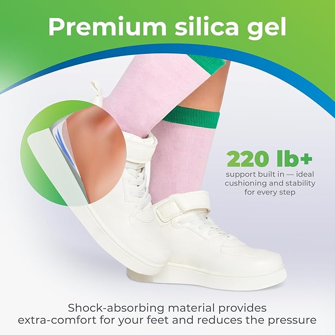 Gel Heel Pads, 2 Pack, for Achilles Tendonitis, Shoe Wedge Inserts for Plantar Fasciitis, Bone Spur, Foot Pain Relief Support, Comfort Cushion Insoles for Women/Men