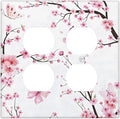Cherry Floral Watercolor Pink Flowers Butterfly Outlet Covers 2 Gang Double Duplex Decorative Light Switch Covers Electrical Wallplates Socket Faceplate for Bed Room Living Room Decor