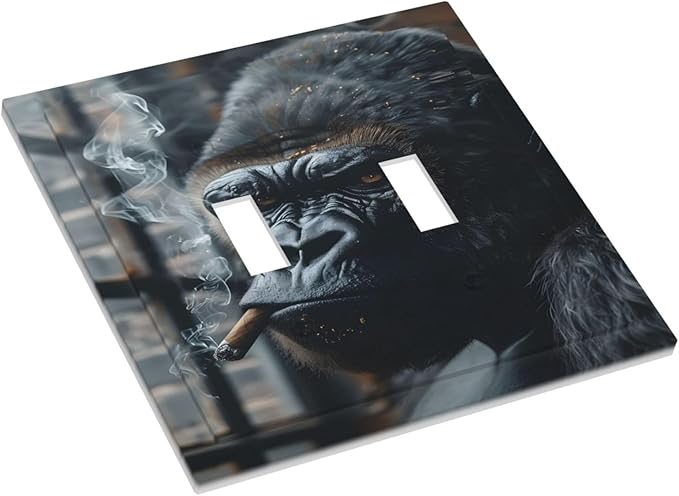 Funny Animal Smoking Black Orangutan Decorative Switch Plates 2 Gang Double Toggle Outlet Light Switch Cover Wall Plate Electrical Faceplate for Farmhouse Home Office Decor