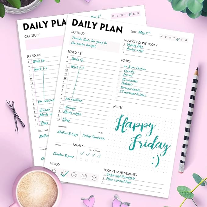 (Pack of 3) A4 Daily Planner Notepad - Tear-Off Daily Planning Pad, Organizer with To Do Lists, Schedule, Appointment, Productivity Tracker, 50 Undated Sheets, 3 Pack, Total 150 Sheets, 8.5 x 11 in