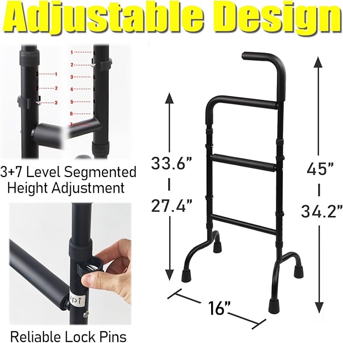 Adjustable Stand Assist for Elderly - 2-in-1 Standing Rail & Walking Cane with Anti-Slip Handle, 300lb Capacity - Ideal for Daily Living