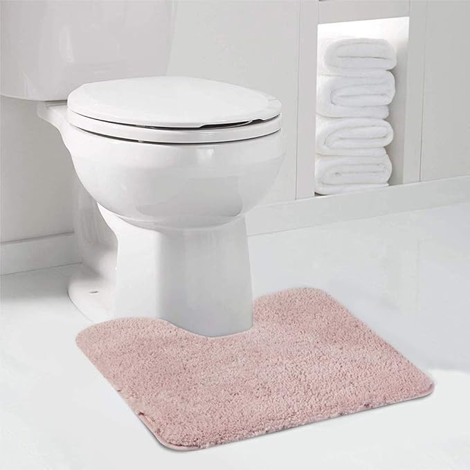 Walensee Contour Rug (20x24, Dusty Pink) Non Slip Bath Mat for Bathroom - Water Absorbent Soft Microfiber Shaggy Mat - Machine Washable U Shape Toilet Rug