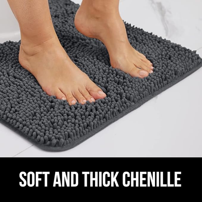 GORILLA GRIP Bath Rug Mat, Thick Soft Absorbent Chenille, Quick Dry Microfiber Mats, Rubber Backing Washable Shower Floor Rugs, US Designed Bathroom Bathmat Home Decor Accessories, 24x17, Charcoal