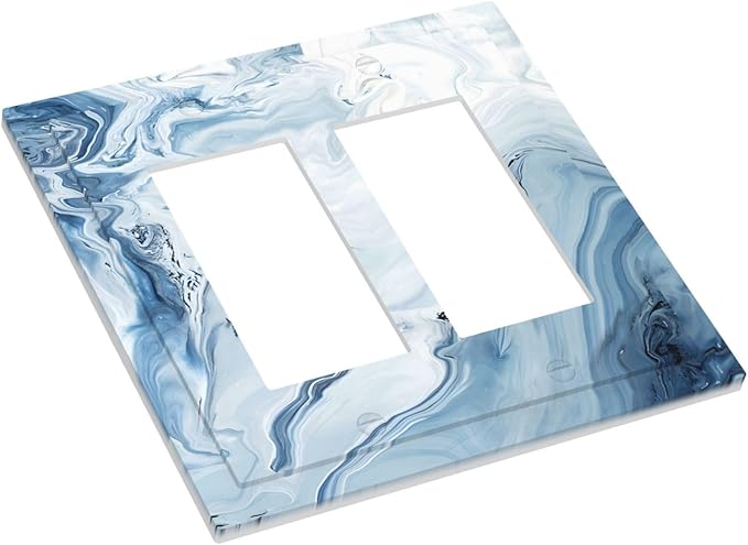 Light Blue Marble Texture Abstract Print Decorative Outlet Covers 2 Gang Double GFCI Rocker Electrical Wall Panels Light Switch Cover Plate for Bathroom Kitchen Home Decor