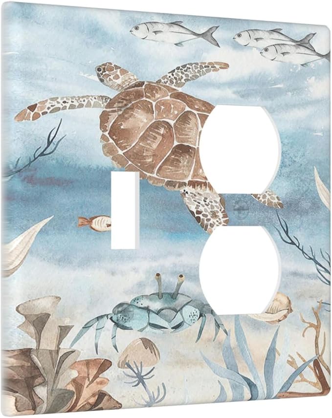 Wallplates Sea Turtle Coral Reef Nauticaltheme 1 Toggle 1 Duplex Switch Plate Electrical GFCI Faceplate Decorative Light Switch Covers for Kids room Bathroom Decor