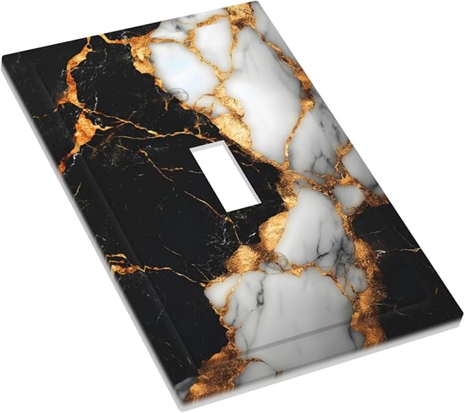 Decorative Light Switch Covers Black Gold Marble 1 Gang Light Switch Cover Plate Single Toggle Wall Plate Outlet Covers Wall Plate Dimmer Faceplate for Country Bathroom Bedroom Decor
