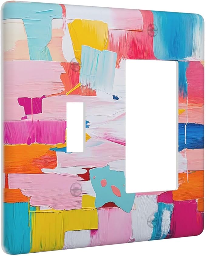 Outlet Covers Multicoloured Modern Watercolor Oil Painting 1 Toggle 1 Rocker Combination Decorative Wall Plate Electrical Switch Plates Light Switch Cover Plate for living Room Bedroom Decor