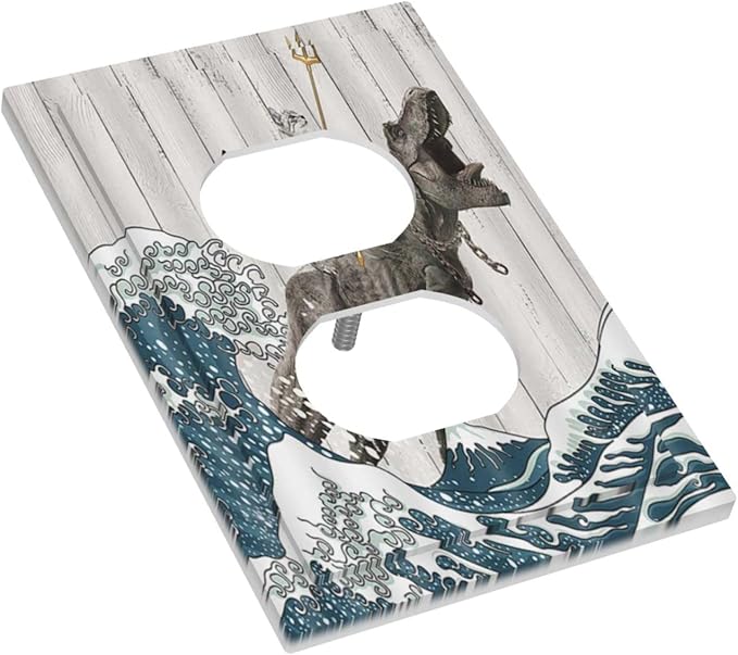 Outlet Covers Funny Cat Cool Cat Dinosaur Japanese Sea Waves Wood 1 Gang Duplex Light Switch Cover Plate Decorative Wall Plate Covers Electrical Receptacle Switchplate for Farm Bathroom Decor
