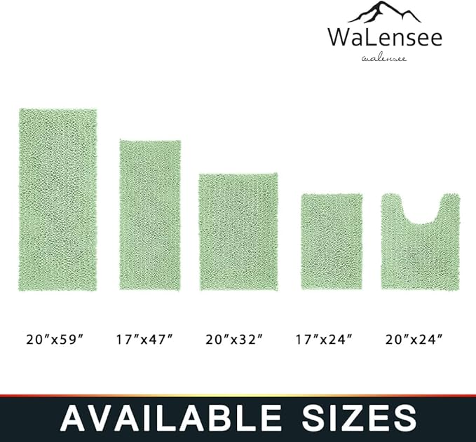 Walensee Bathroom Rug Non Slip Bath Mat (24x17 Inch Sage Green) Water Absorbent Super Soft Shaggy Chenille Machine Washable Dry Extra Thick Perfect Absorbant Best Small Plush Carpet for Shower Floor