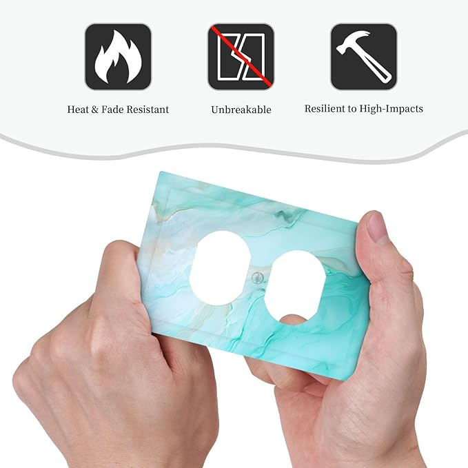 Teal Gold Marbling Turquoise Print Outlet Covers 1 Gang Duplex Light Switch Cover Decorative Switch Plates Electrical Receptacle Faceplate Wall Plate for Bathroom Living Room Home Decor