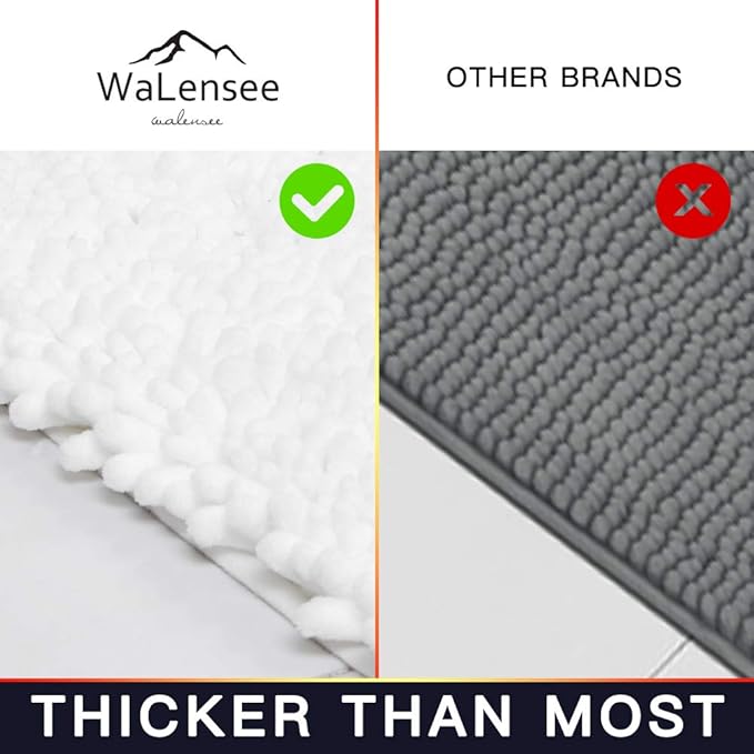 Walensee Large Bathroom Rug Non Slip Bath Mat (72x24 Inch White) Water Absorbent Super Soft Shaggy Chenille Machine Washable Dry Extra Thick Perfect Absorbant Best Plush Carpet for Shower Floor