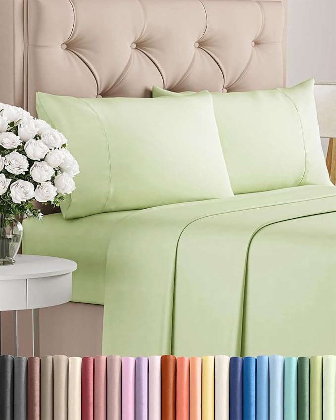 Twin XL 4 Piece Sheet Set - Cooling & Breathable Bed Sheets - Hotel Luxury Bed Sheets for Women, Men, Kids & Teens - Deep Pocket Bedding w/Easy Fit - Soft & Wrinkle Free - Twin XL Light Sage Sheets