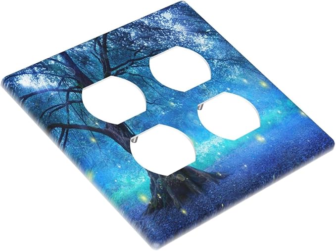 Decorative Light Switch Cover Plate Fantasy Fairy Tree In Mystic Forest 2 Gang Socket Covers Double Duplex Wallplates Switch Plates and Outlet Covers for Bedroom Bathroom Decor