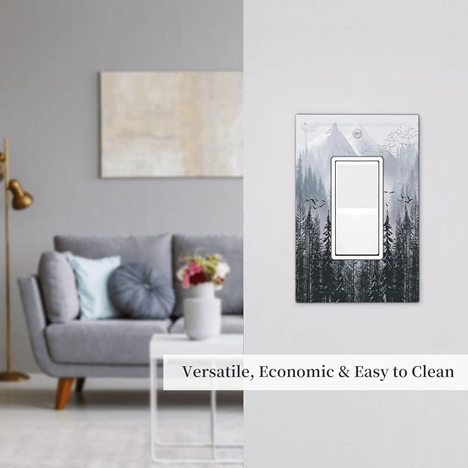 Misty Forest Nature Tree Mountain Birds Decorative Outlet Covers 1 Gang Single Rocker Light Switch Cover Plate Wall Plates GFCI Faceplate for Bed Room Living Room Decor