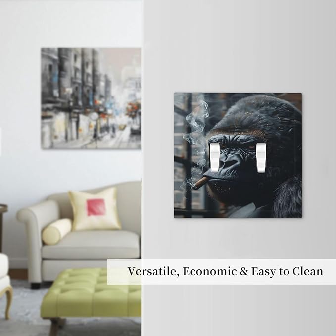 Funny Animal Smoking Black Orangutan Decorative Switch Plates 2 Gang Double Toggle Outlet Light Switch Cover Wall Plate Electrical Faceplate for Farmhouse Home Office Decor