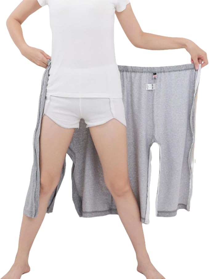 WEEOATAR Bedridden Patient Clothing,Full Open Post Surgery Pants,Patient Care Trousers,Disability Clothing with Zippers for Easy Access,Post-op Pants Suit for Fracture,Disable,Elderly(Grey,M)