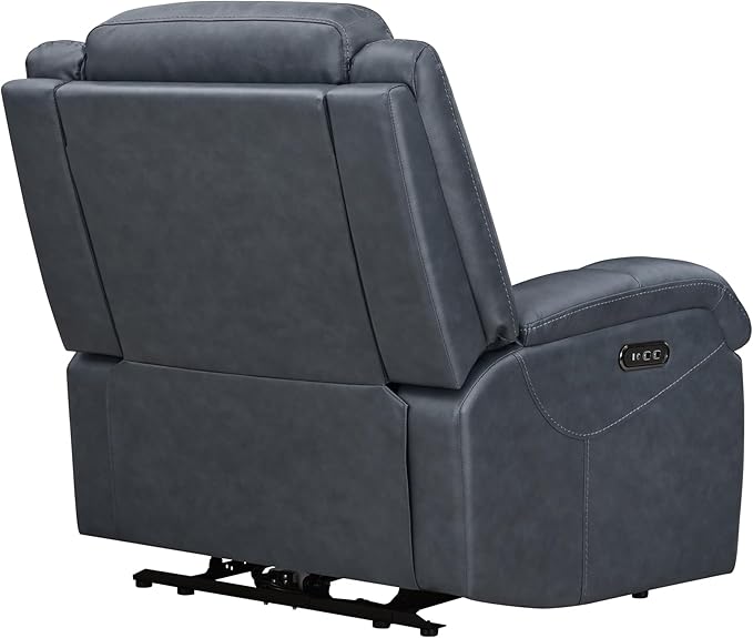 Watson & Whitely Oversized Genuine Leather Power Recliner Chairs for Big and Tall, Wall Hugger Recliner with Power Headrest & Charging Ports, Extra Large Reclining Chair for Living Room, Navy Blue