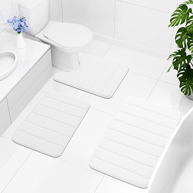 Buganda Memory Foam Bath Mat, 59" x 17", Ultra Soft and Non-Slip Bathroom Rugs, Water Absorbent and Machine Washable Bath Rug Runner for Bathroom, Shower, and Tub, White
