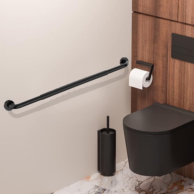 36 Inch Shower Grab Bar w/Anti Slip Rubber Grip, Munzong Black Stainless Steel Bathroom Grab Bar, Bathroom Balance Bar,Safety Handrail Support,Handicap Injury Elderly Senior Assist Bath Handle