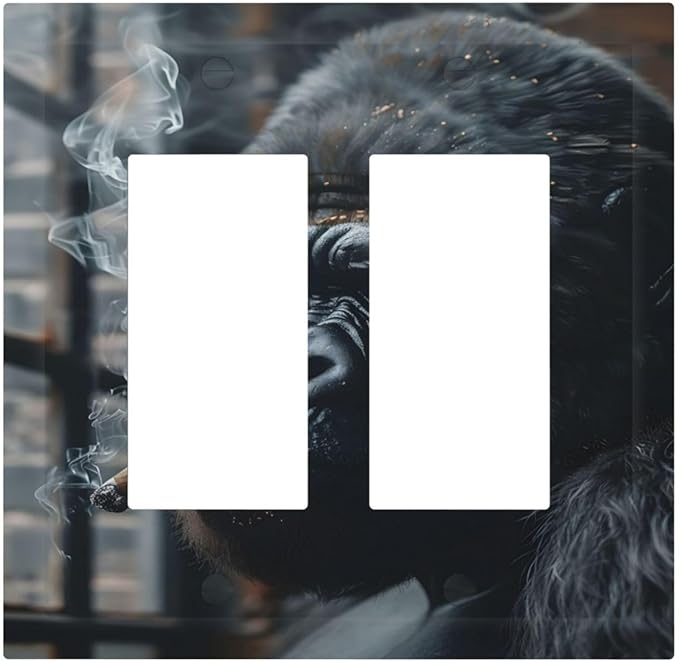 Funny Animal Smoking Black Orangutan Decorative Outlet Covers 2 Gang Double GFCI Rocker Electrical Wall Panels Light Switch Cover Plate for Farmhouse Home Office Decor