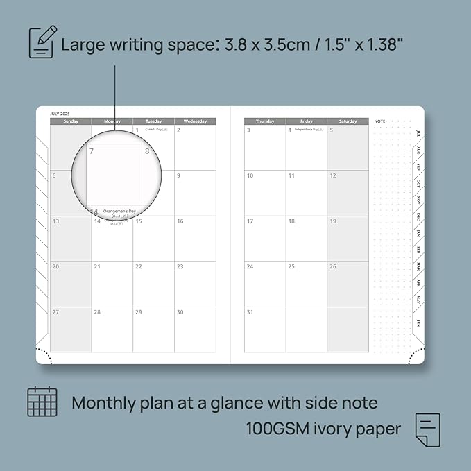 POPRUN Planner 2025-2026 (Medium 6.75''x 8.75''), Horizontal Weekly Notebook Jul.2025 - Jun.2026, Academic Appointment Book with Monthly Tabs, Leather Hardcover, Inner Pocket, 100 GSM - Midnight Green