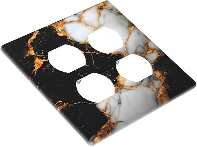 Decorative Switch Plate Covers Black Gold Marble 2 Gang Outlet Covers Double Duplex Light Switch Cover Plate Gfci Wall Plate for Country Bathroom Bedroom Decor