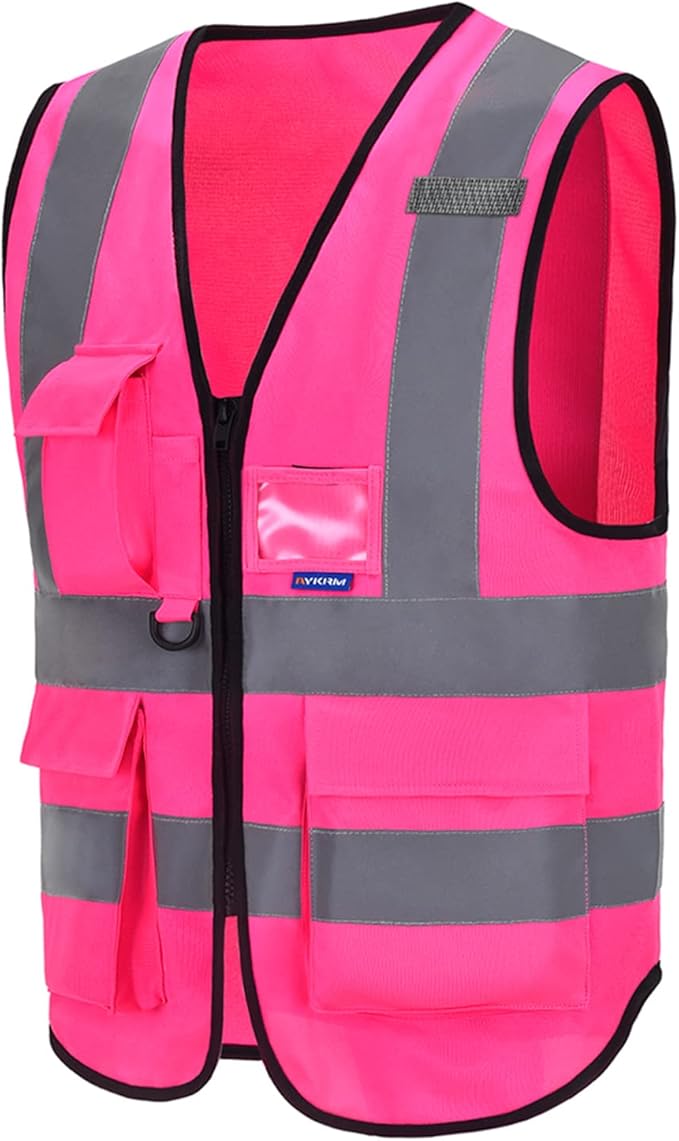 A-SAFETY Pink Safety Vests for Women,Working Safety Vest with Reflective Strips,Medium