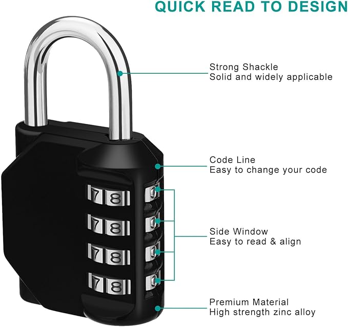 ZHEGE Padlock, Combination Lock 4 Digits, Outdoor Padlock Weatherproof for Gym Locker, Garden Fence Gate (Black)