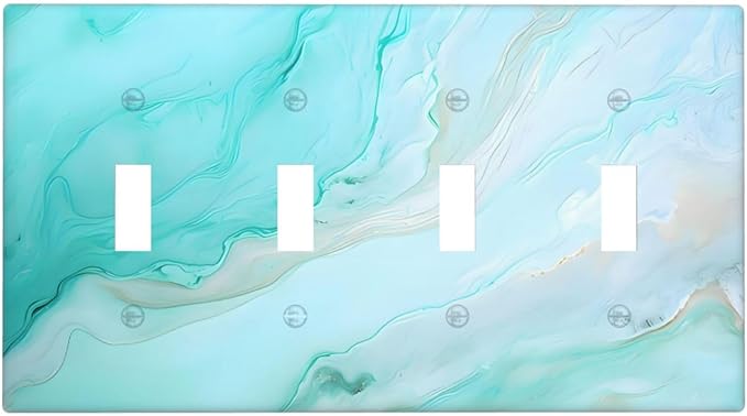 Teal Gold Marbling Turquoise Print Light Switch Covers Quad Toggle Electrical Faceplate 4 Gang Wall Plate Decorative Switch Plates Cover for Bathroom Living Room Home Decor