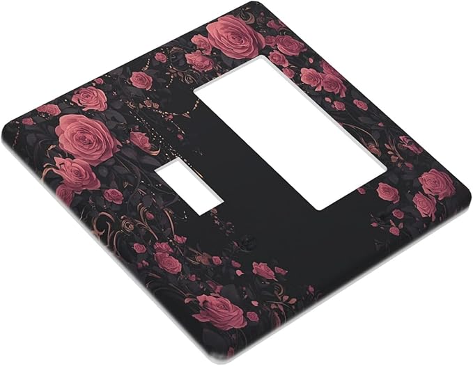 Outlet Covers Dark Background Red Rose Leaf 1 Toggle 1 Rocker Combination Decorative Wall Plate Electrical Switch Plates Light Switch Cover Plate for Bedroom living Room Decor