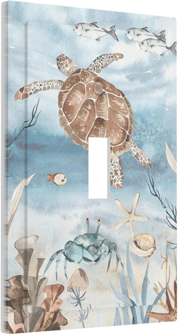 Decorative Light Switch Cover Sea Turtle Coral Reef Nauticaltheme 1 Gang Single Toggle Device Electrical Faceplate Switchplates Decorator Outlet Wall Plate for Kids room Bathroom Decor