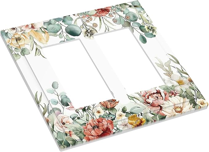 Decorative Outlet Covers Vintage Boho Floral Leaves Rustic Sage Botanical 2 Gang Double GFCI Rocker Electrical Wall Panels Light Switch Cover Plate for Bedroom Home Decor