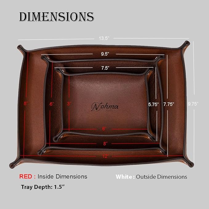 Valet Tray – Full-Grain Leather Catchall Organizer for Keys, Phone & Wallet – Rustic Nightstand & Desk Tray with Raised Sides – Handmade in USA (Black, Large Rectangle)