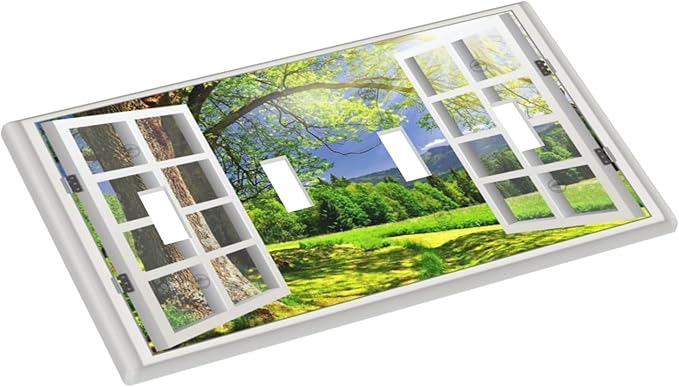 Light Switch Cover Window View Green Rustic Nature Wilderness 4 Gang Switch Plate Quad Toggle Wall Plates Decorative Switchplate Electrical Outlet Cover Plates for Bathroom Bedroom Decor