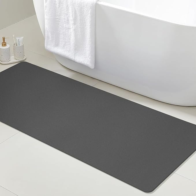 ACCUMTEK Ultra Thin Bath Mat, Upgrade Backing Non Slip Thin Bath Mats Fit Under Door, Quick Dry Ultra Absorbent Bathroom Rugs, Machine Washable Bath Rugs for Bathroom, Charcoal Gray/Solid/59 x20