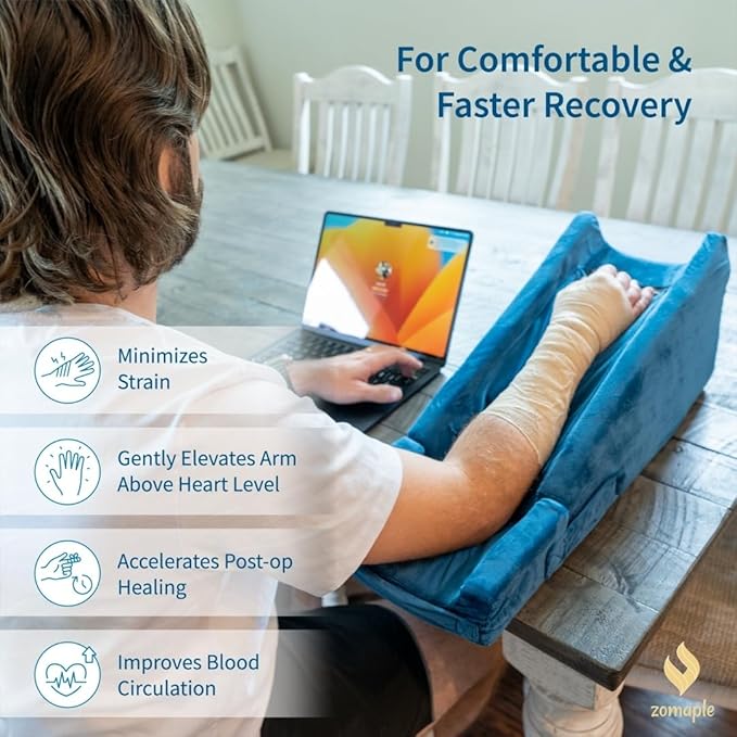 Zomaple Arm Elevation Pillow, Navy Blue – Reduce Swelling & Pain with Elbow Support – Adjustable, Gel-Infused Foam, Hot/Cold Gel Pack & Washable Cover – Arm Support Pillow for Post-Surgery Recovery