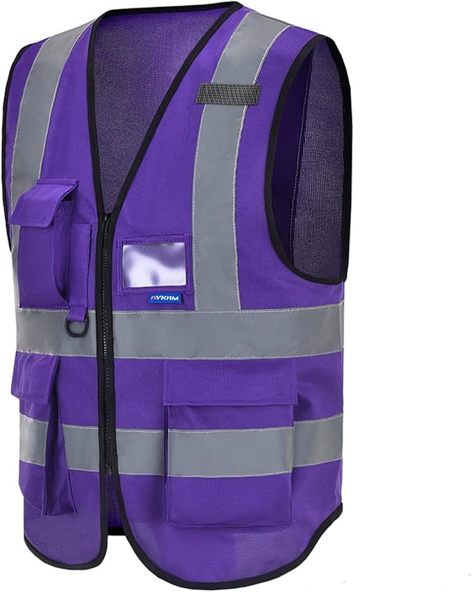 A-SAFETY Purple High Visibility Safety Vest with 4 Reflective Strips 7 Pockets,3XL