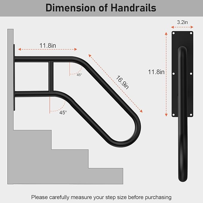 Handrails for Outdoor Steps,Stair Railing Indoor1-3 Step,Porch Railing & Deck Hand Rail Wall MountStair Hand Grab Bars,U-Shaped Safety Handrailsfor Kids, Elderly, Pregnant Women, Disabled